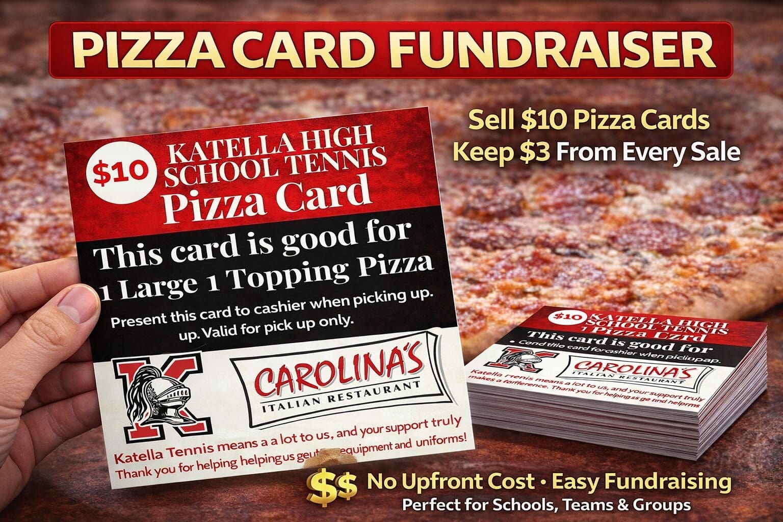Pizza card fundraiser Orange County schools Carolina's Italian Restaurant