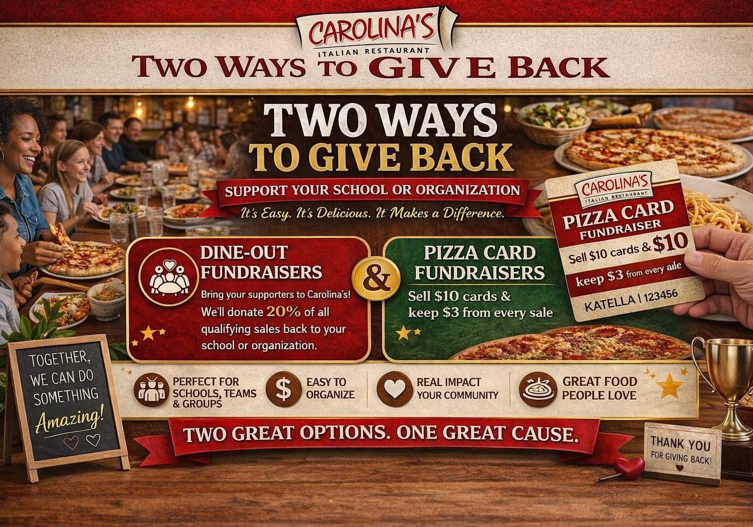 School pizza fundraiser and family night Orange County Carolina's Italian Restaurant